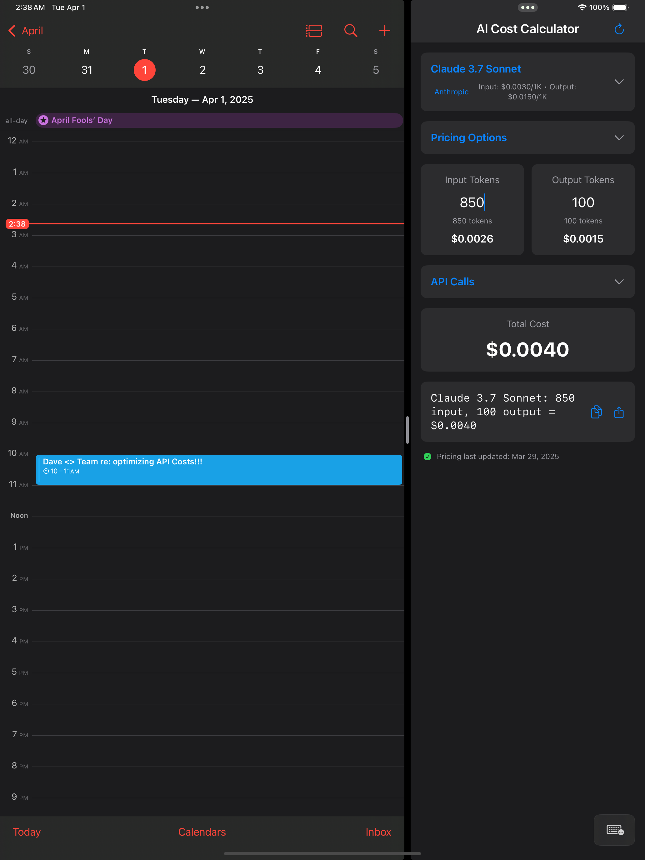 AI Cost Calc iPad - Model Selection